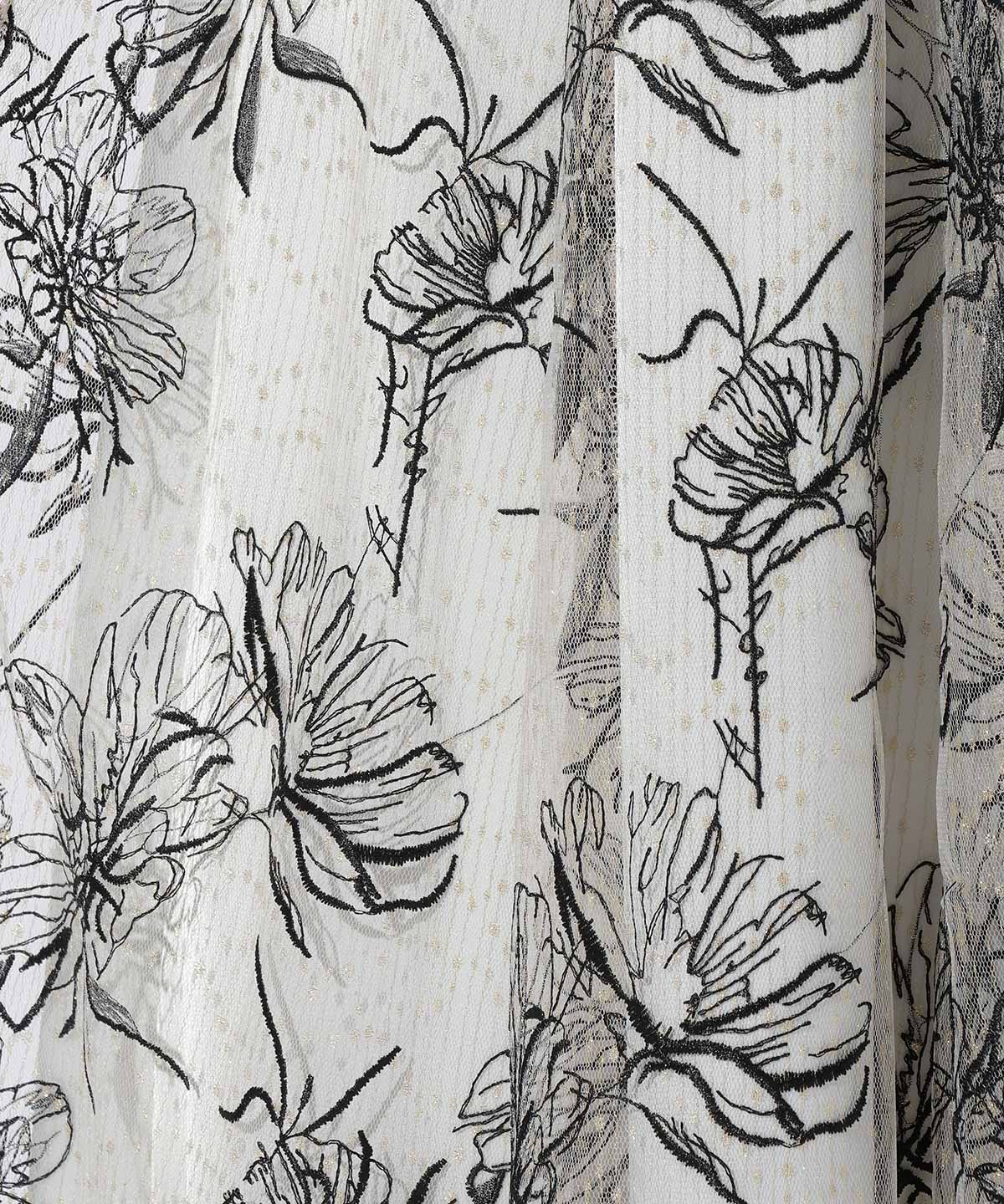 ラメチュール花刺繍ロングスカート